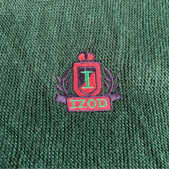 Vintage Izod Crest Logo Acrylic Cardigan Sweater Sz L USA Made Forest Green - Picture 3 of 8